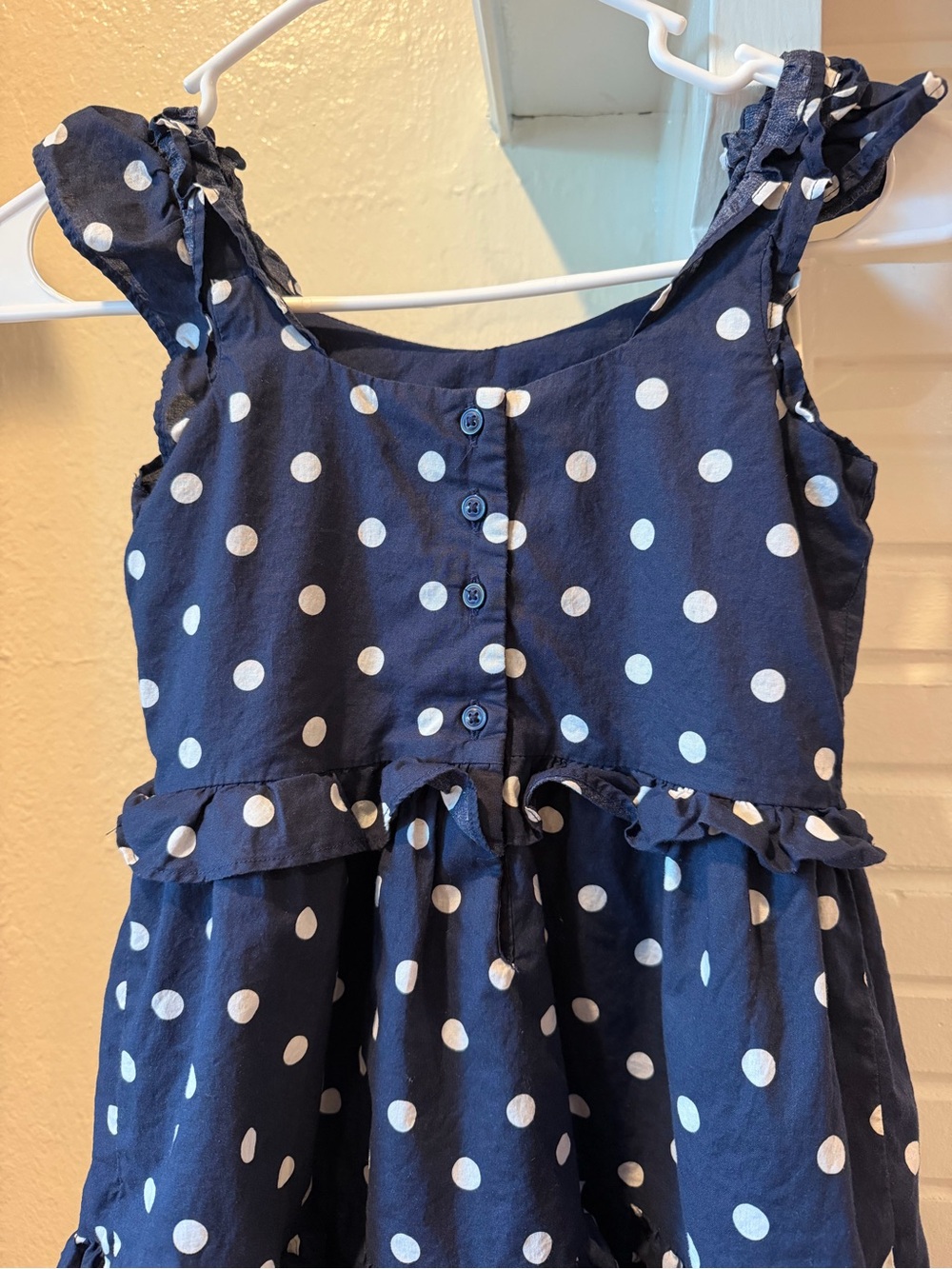 Janie and Jack Navy Blue Polka Dot Ruffle Tiered Dress Size 8 100% Cotton - Picture 4 of 9